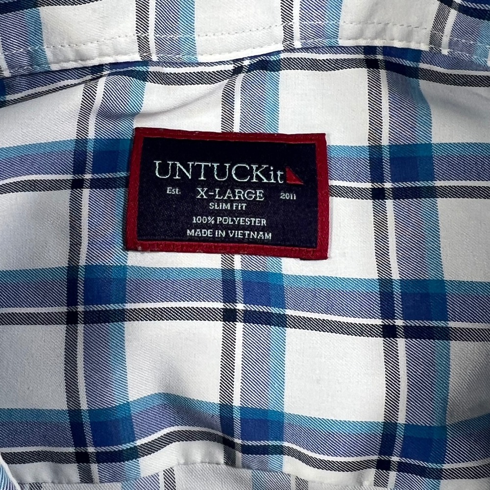 UNTUCKit Booker Slim Fit Shirt XL Mens Blue White Plaid Short Sleeve - Picture 2 of 10